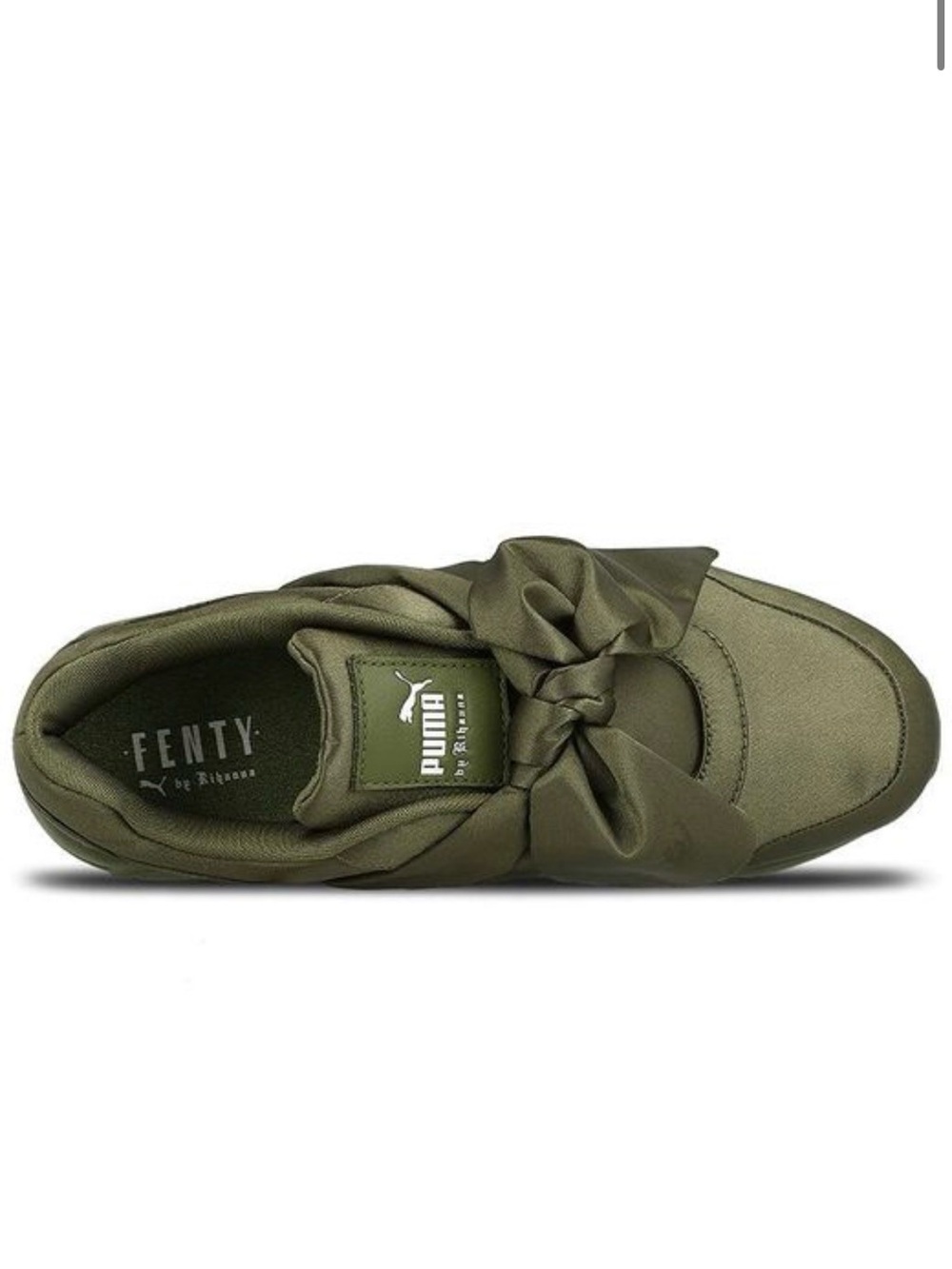 NWT Puma x Fenty Rihanna Size 9 Olive Green Satin Bow Sneakers
